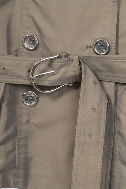 Burberry Taupe Taffeta Double-Breasted Belted Short Trench Jacket