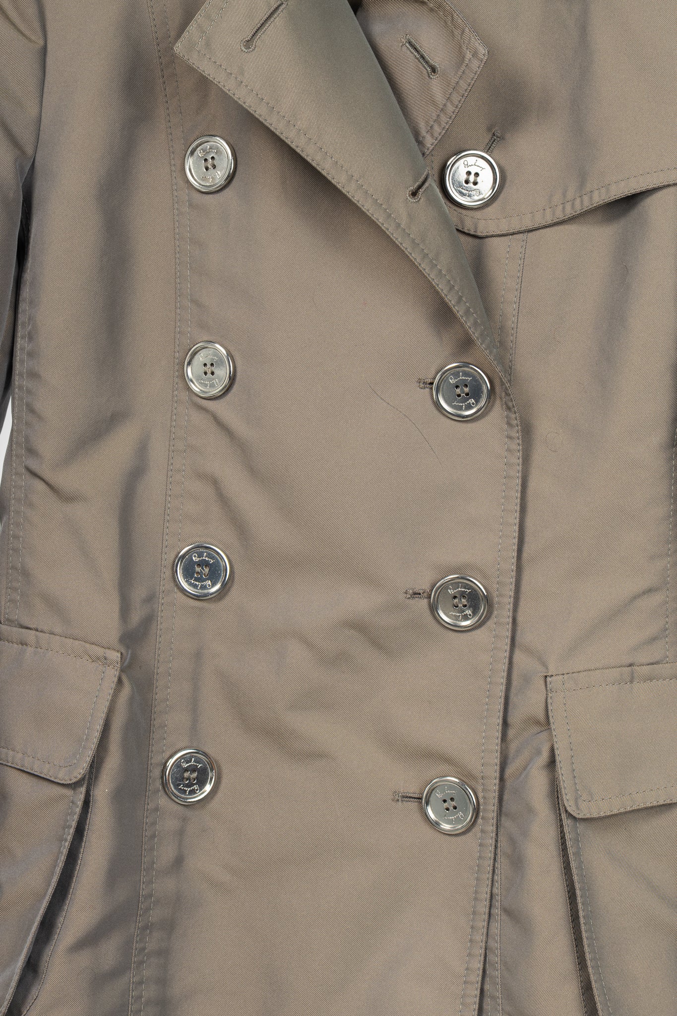 Burberry Taupe Taffeta Double-Breasted Belted Short Trench Jacket