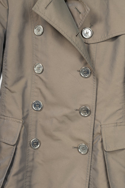 Burberry Taupe Taffeta Double-Breasted Belted Short Trench Jacket
