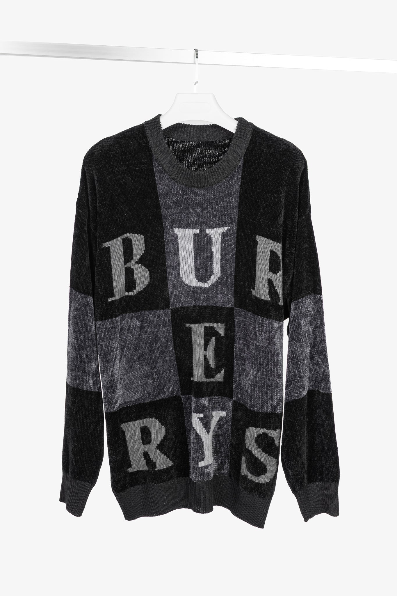 Burberry Vintage Black Chenille Checkered-Logo Sweater