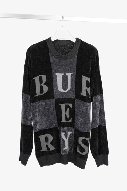 Burberry Vintage Black Chenille Checkered-Logo Sweater