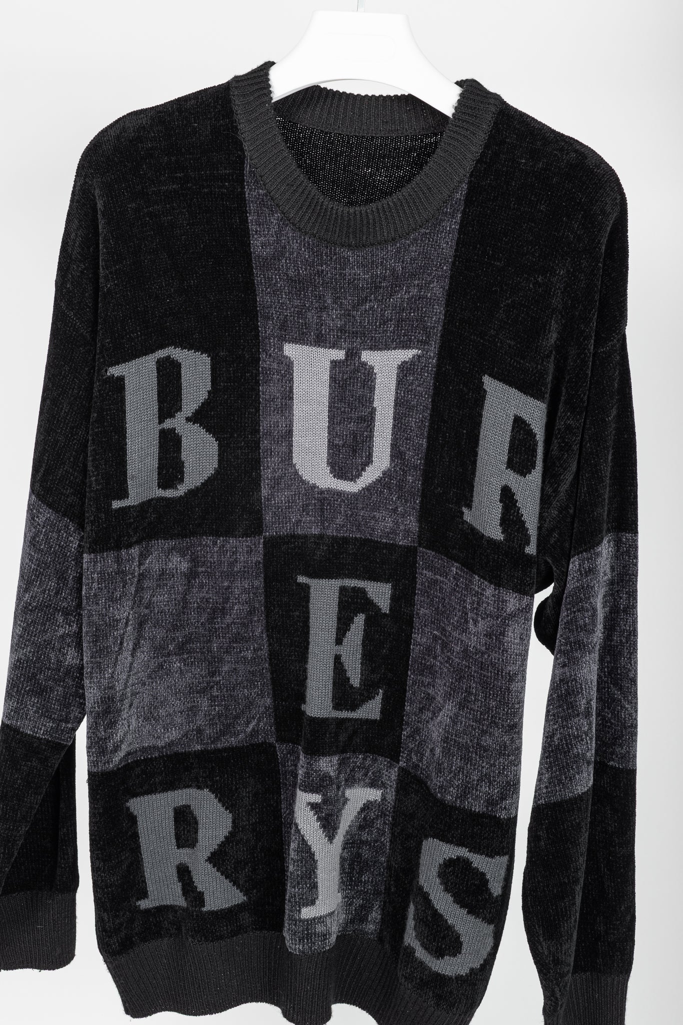 Burberry Vintage Black Chenille Checkered-Logo Sweater