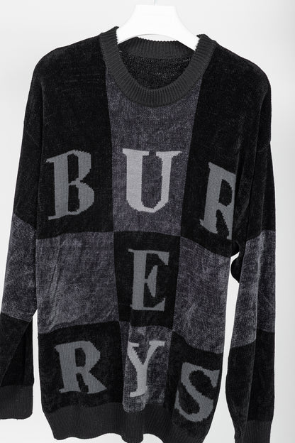 Burberry Vintage Black Chenille Checkered-Logo Sweater