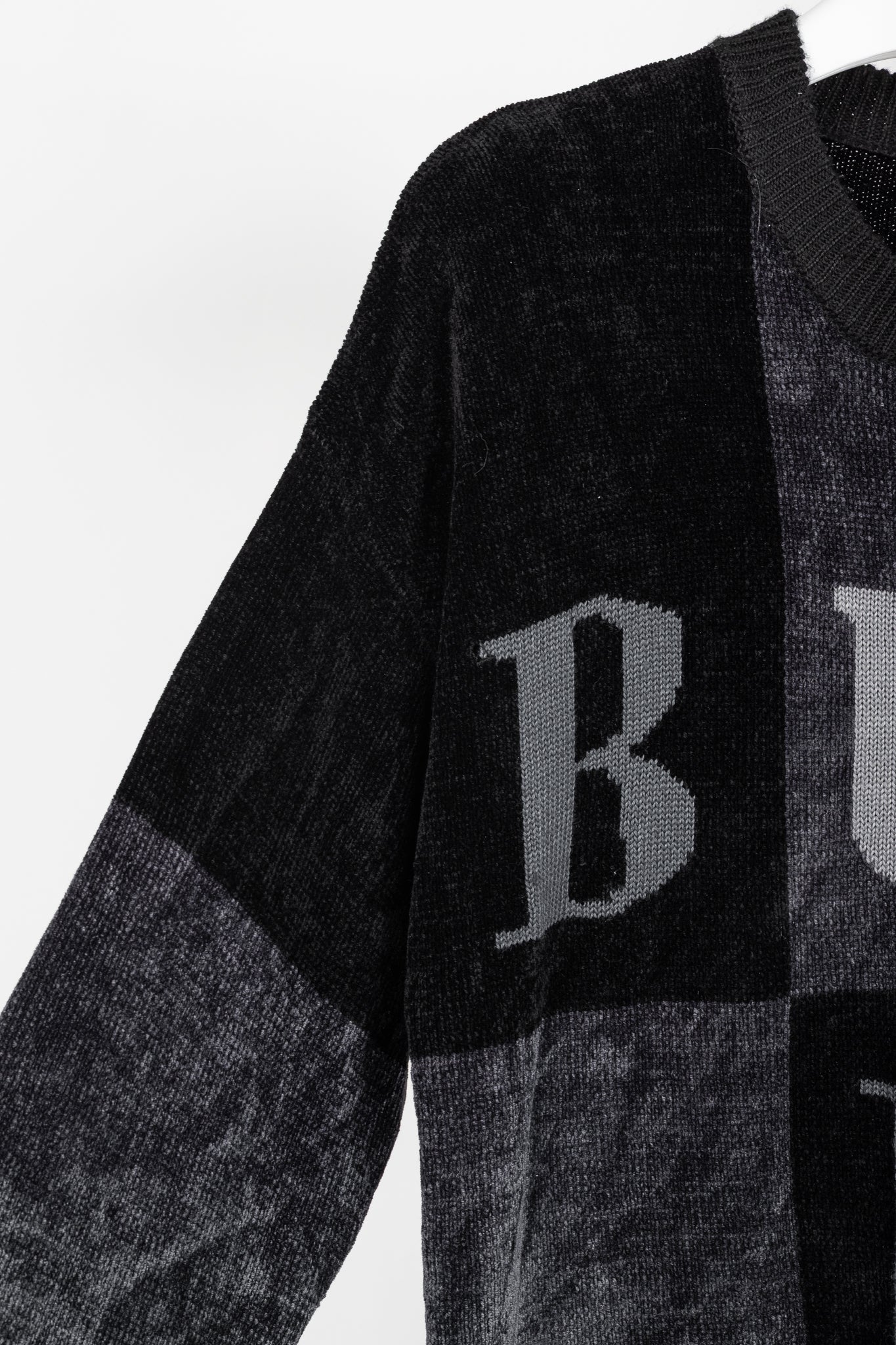 Burberry Vintage Black Chenille Checkered-Logo Sweater