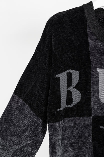 Burberry Vintage Black Chenille Checkered-Logo Sweater