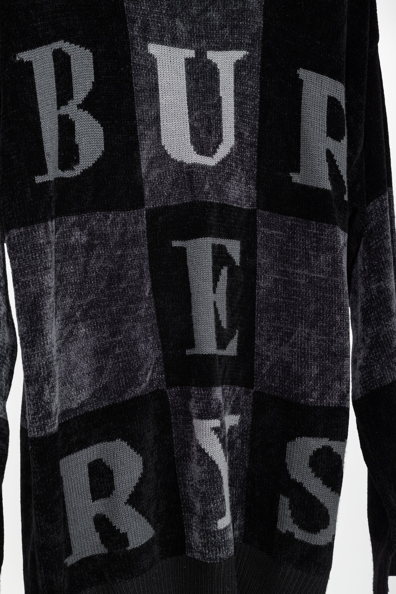 Burberry Vintage Black Chenille Checkered-Logo Sweater