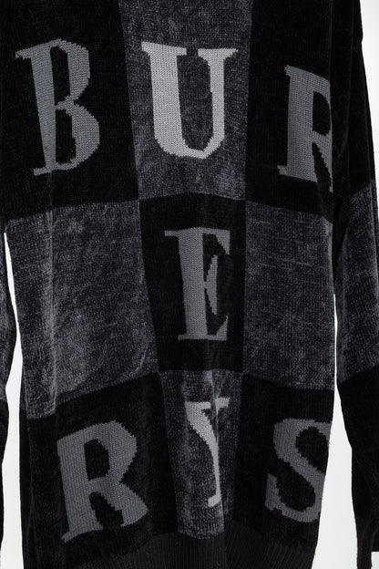 Burberry Vintage Black Chenille Checkered-Logo Sweater