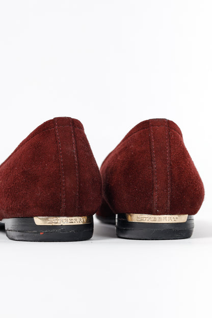 Burberry Leygreen Mahogany Red Suede Trench Buckle Ballerina Flats