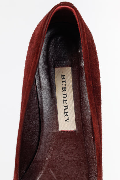 Burberry Leygreen Mahogany Red Suede Trench Buckle Ballerina Flats