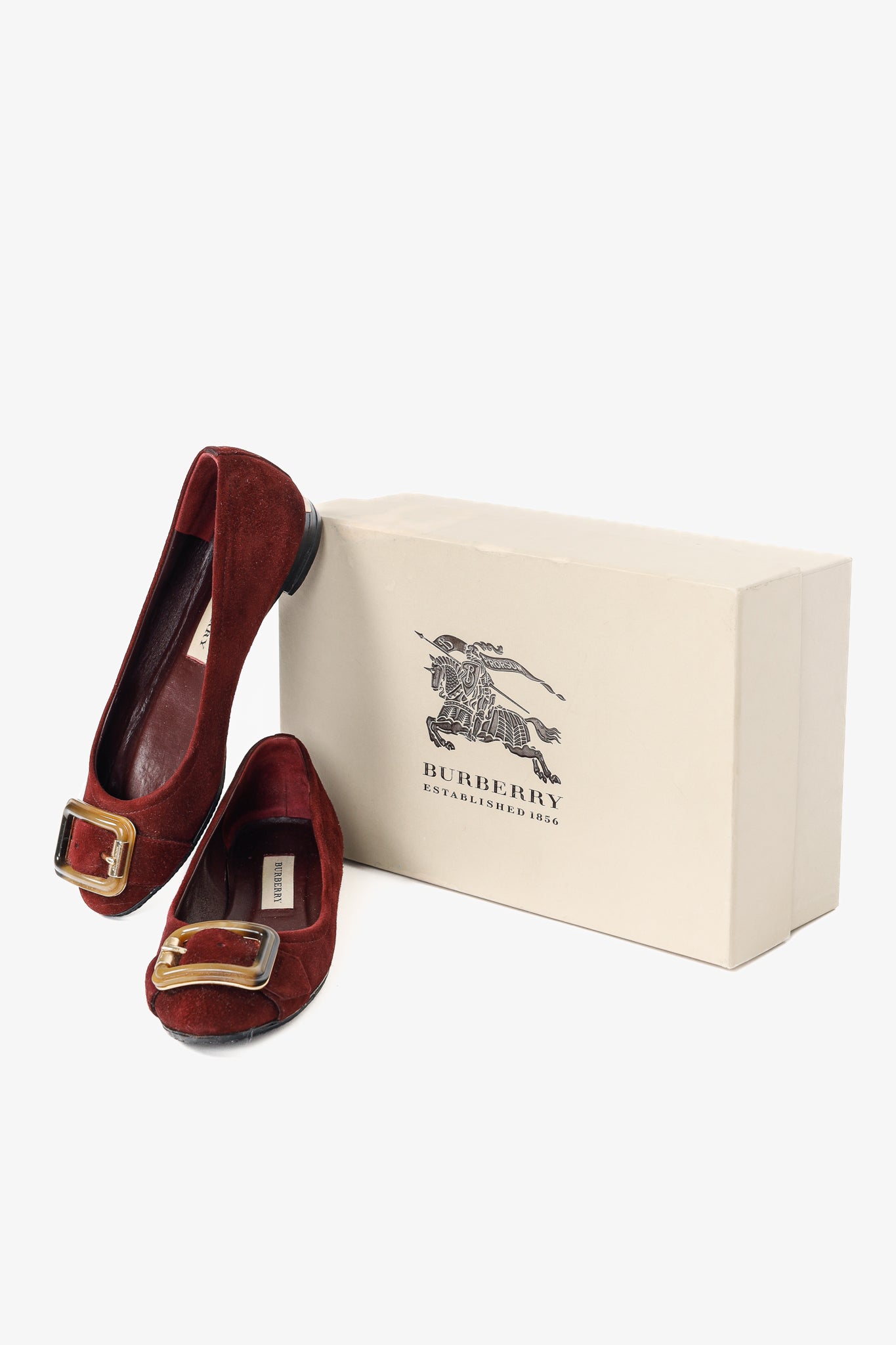 Burberry Leygreen Mahogany Red Suede Trench Buckle Ballerina Flats