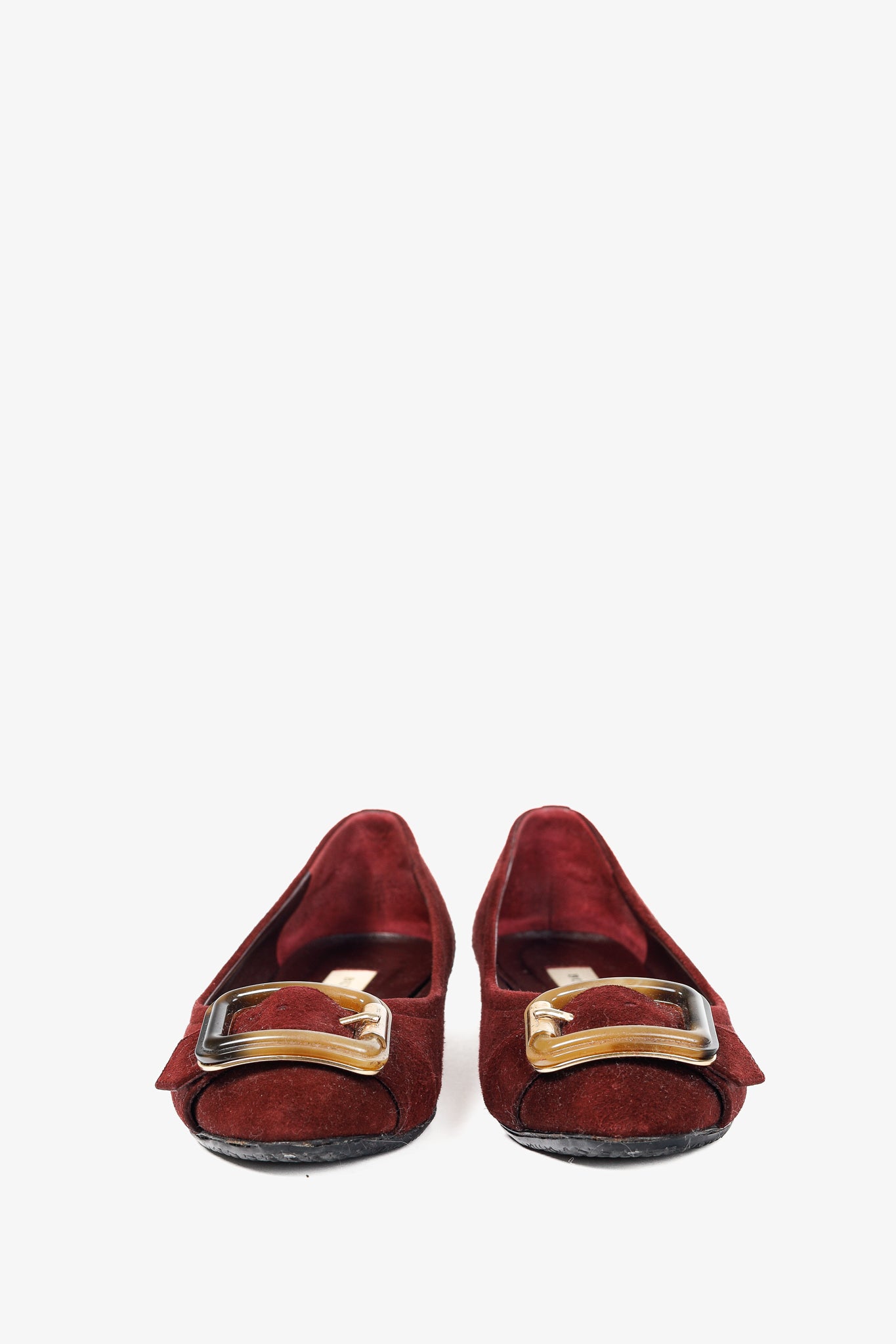 Burberry Leygreen Mahogany Red Suede Trench Buckle Ballerina Flats