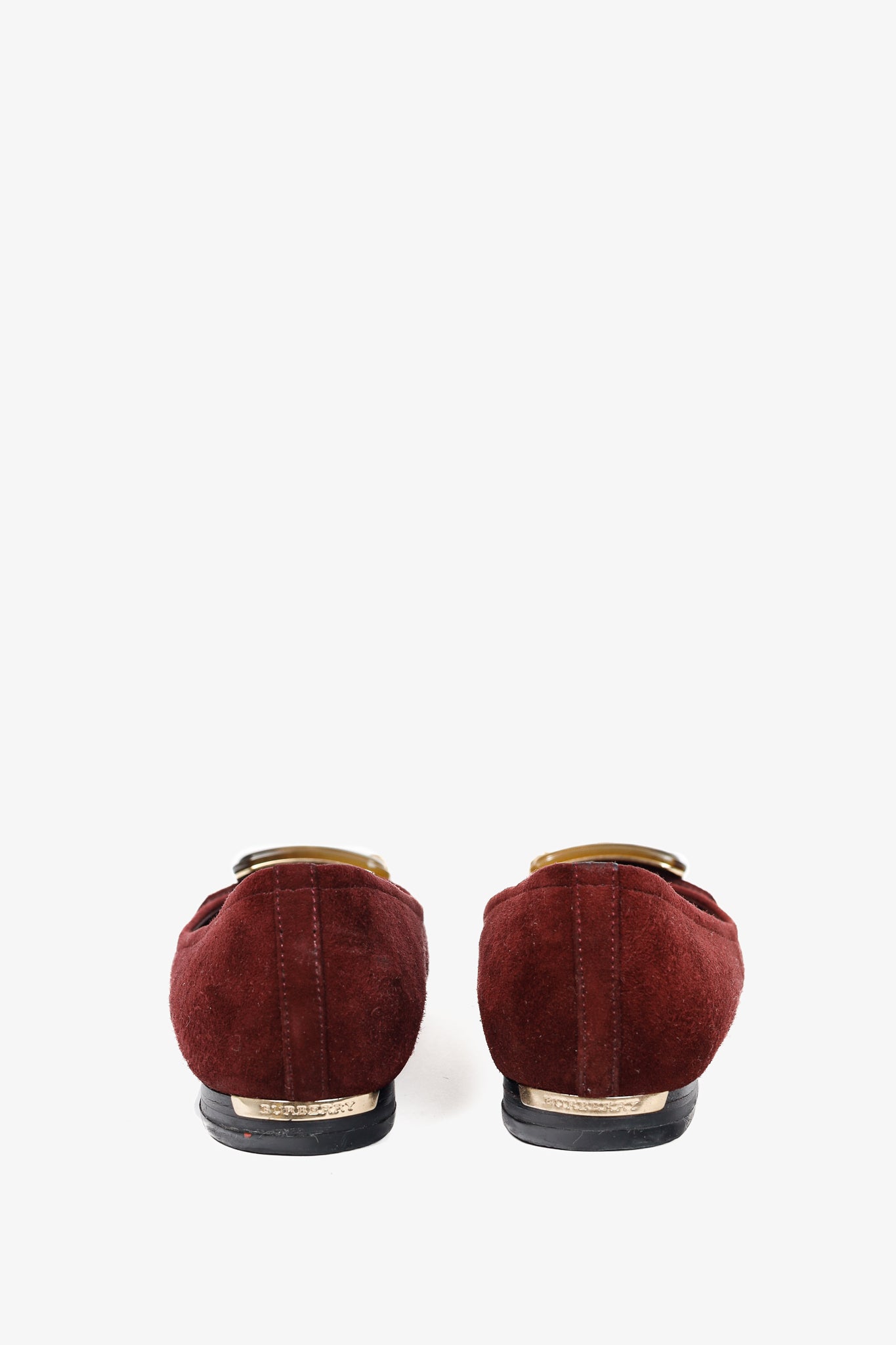 Burberry Leygreen Mahogany Red Suede Trench Buckle Ballerina Flats