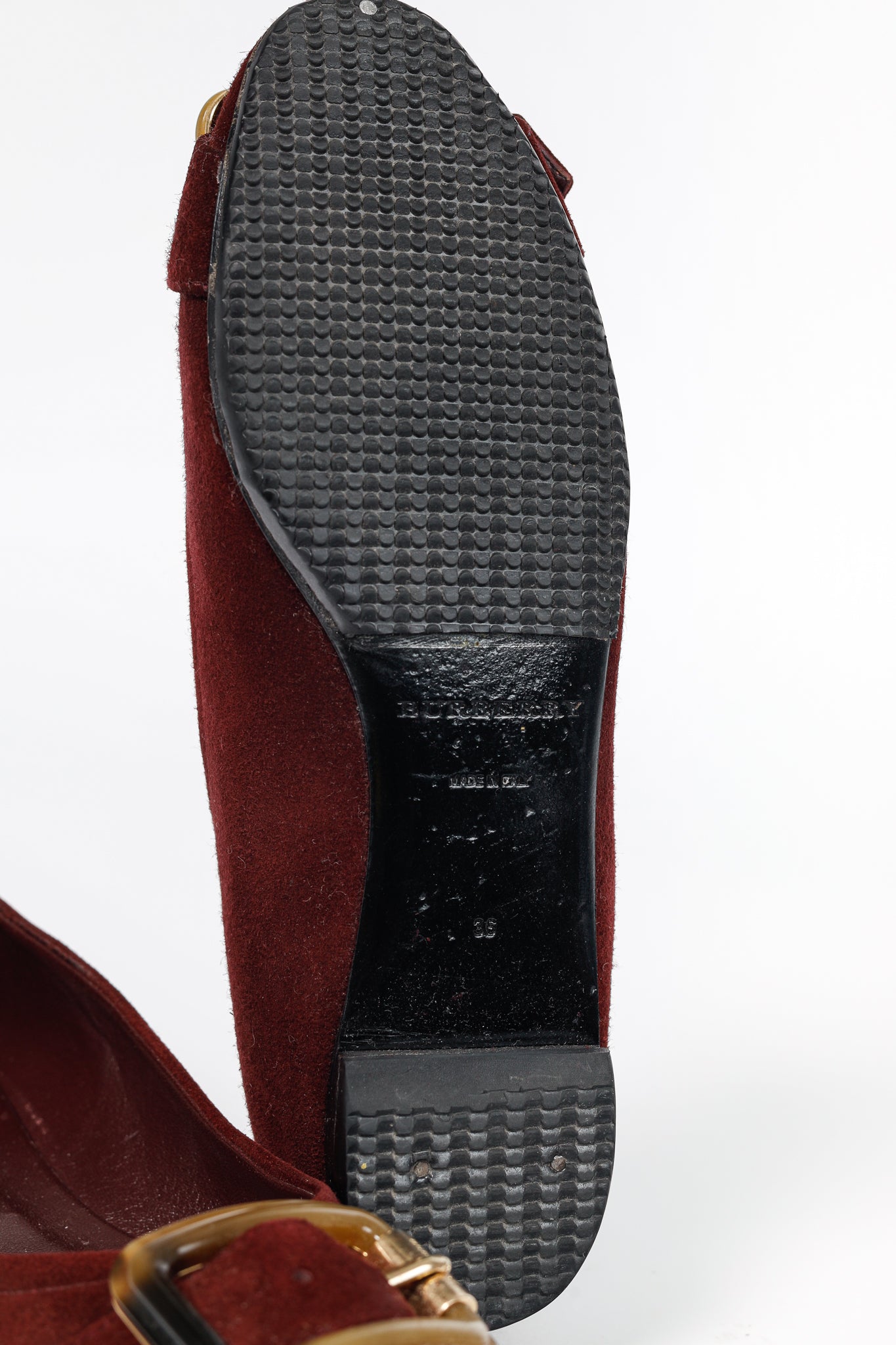 Burberry Leygreen Mahogany Red Suede Trench Buckle Ballerina Flats