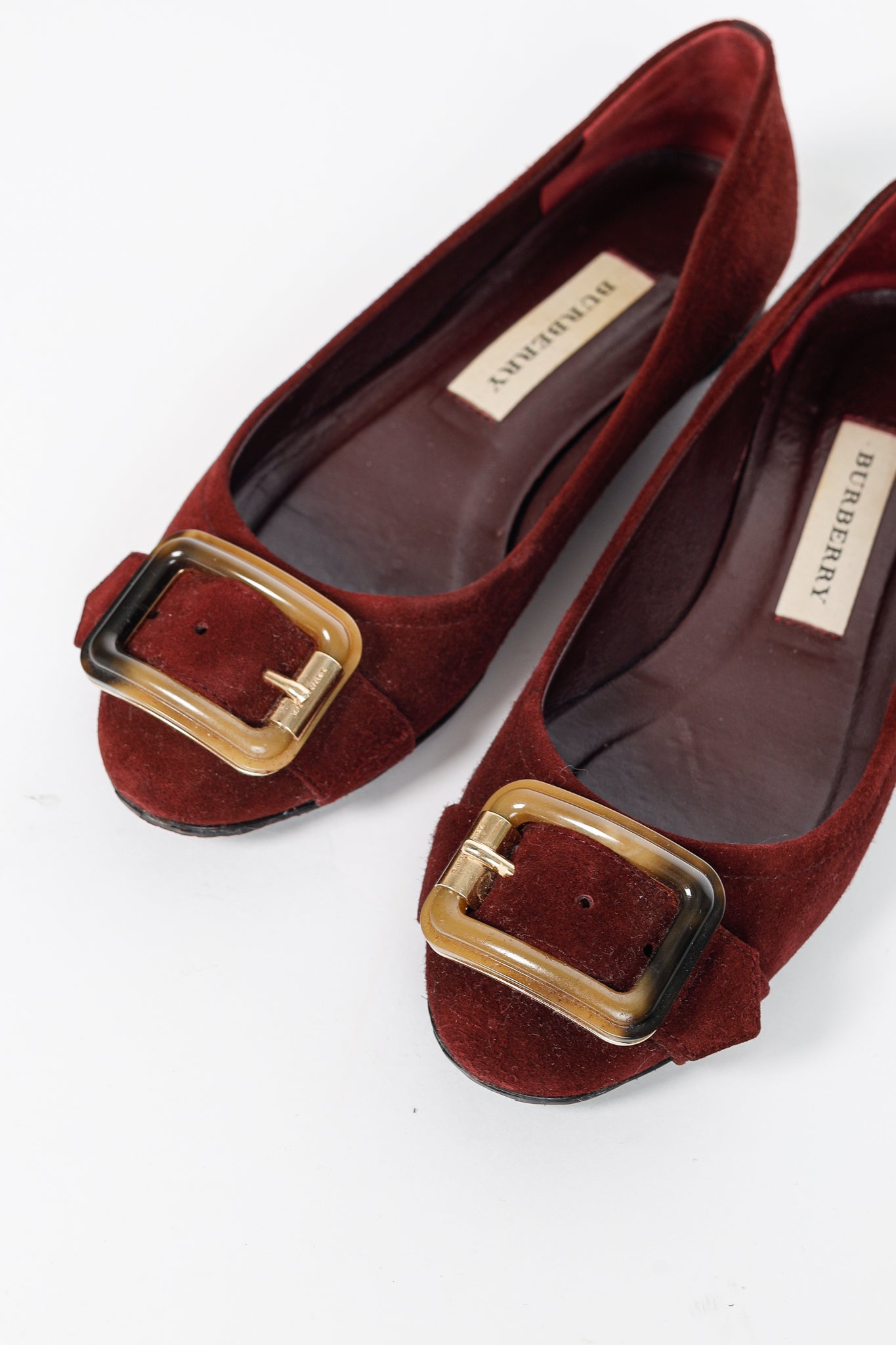 Burberry Leygreen Mahogany Red Suede Trench Buckle Ballerina Flats