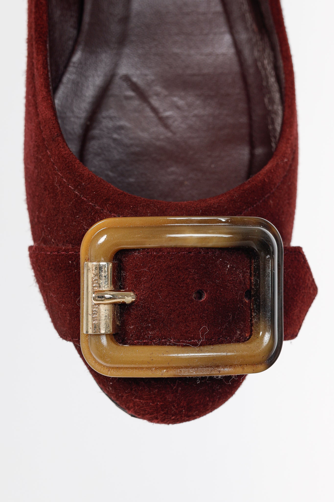 Burberry Leygreen Mahogany Red Suede Trench Buckle Ballerina Flats