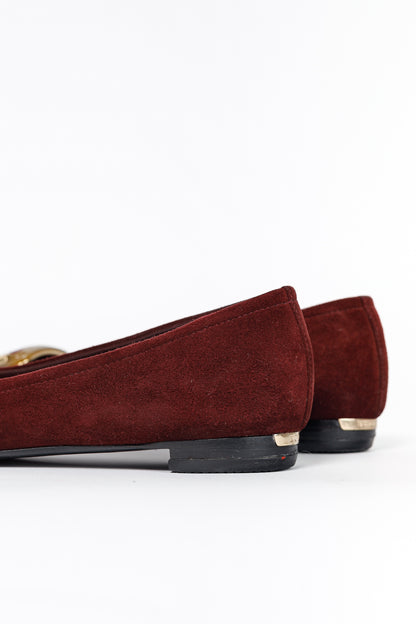 Burberry Leygreen Mahogany Red Suede Trench Buckle Ballerina Flats