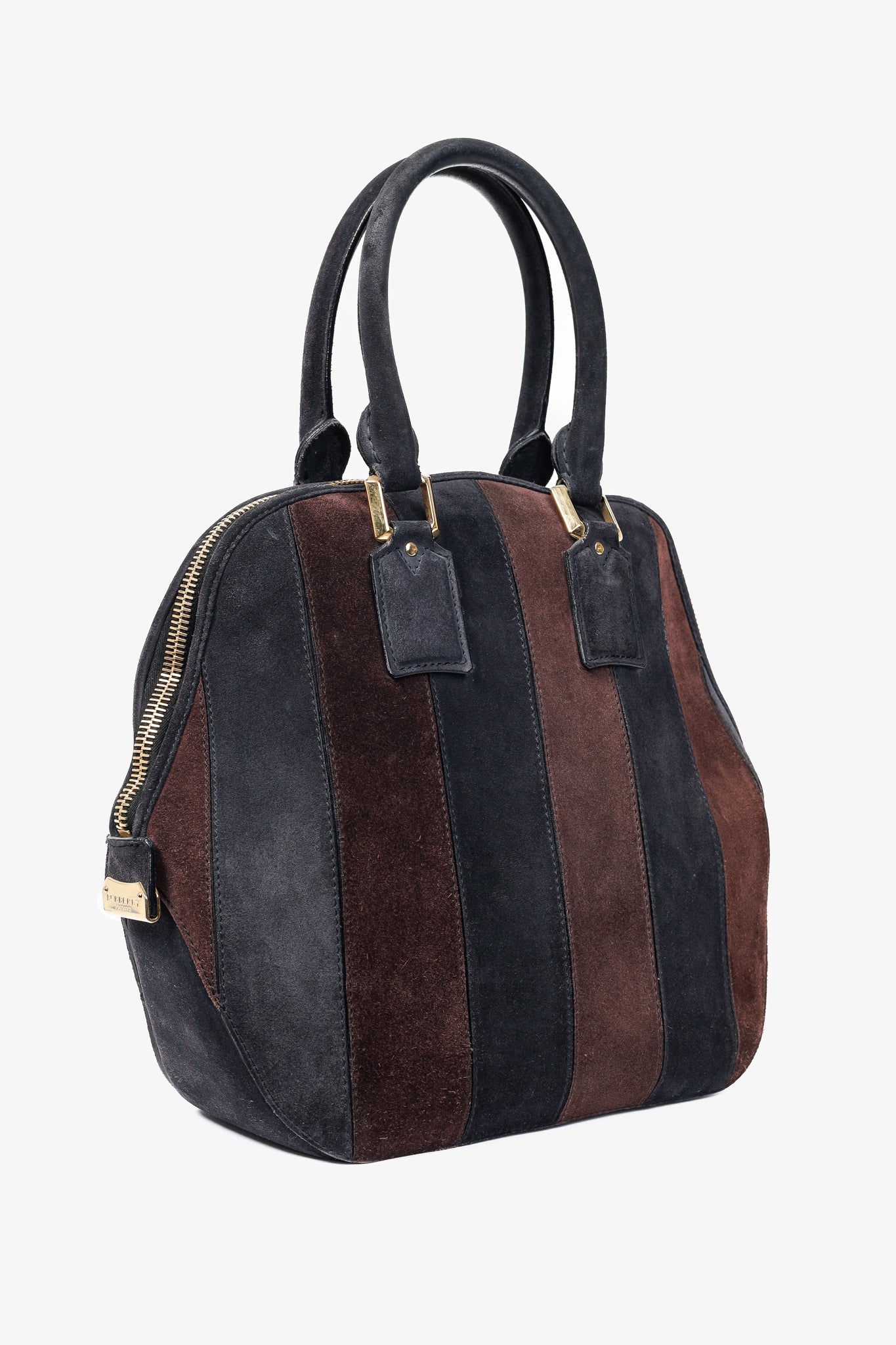 Burberry Prorsum Orchard Black Currant and Plum Suede Stripes Bag
