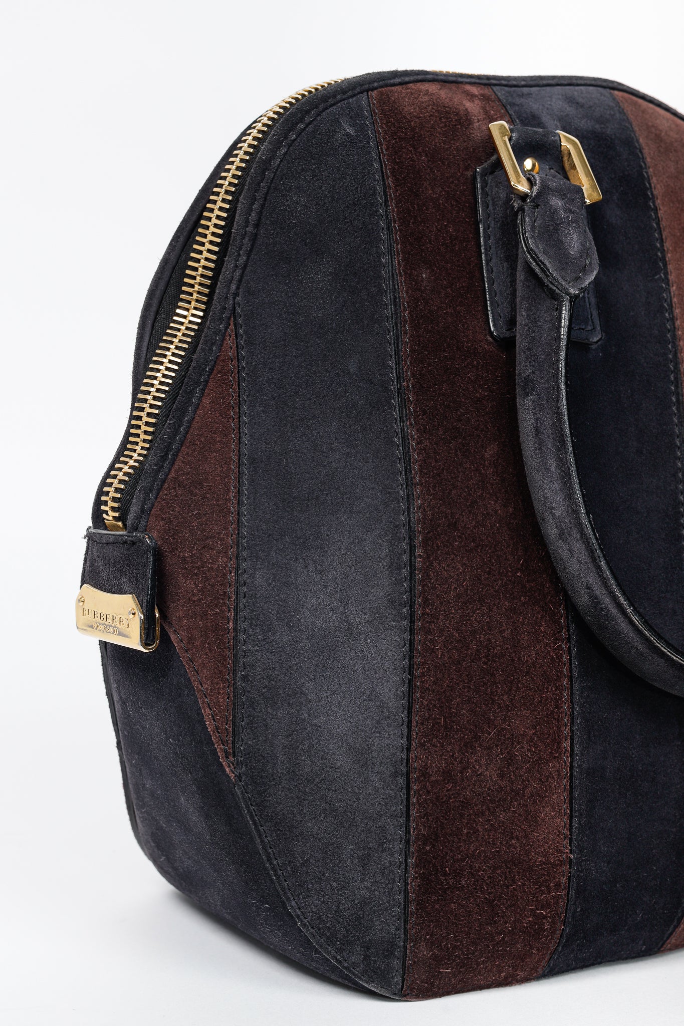 Burberry Prorsum Orchard Black Currant and Plum Suede Stripes Bag