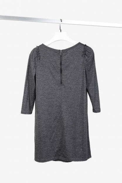 Burberry Brit Grey Wool-Blend Ruffled-Shoulder Mini Dress