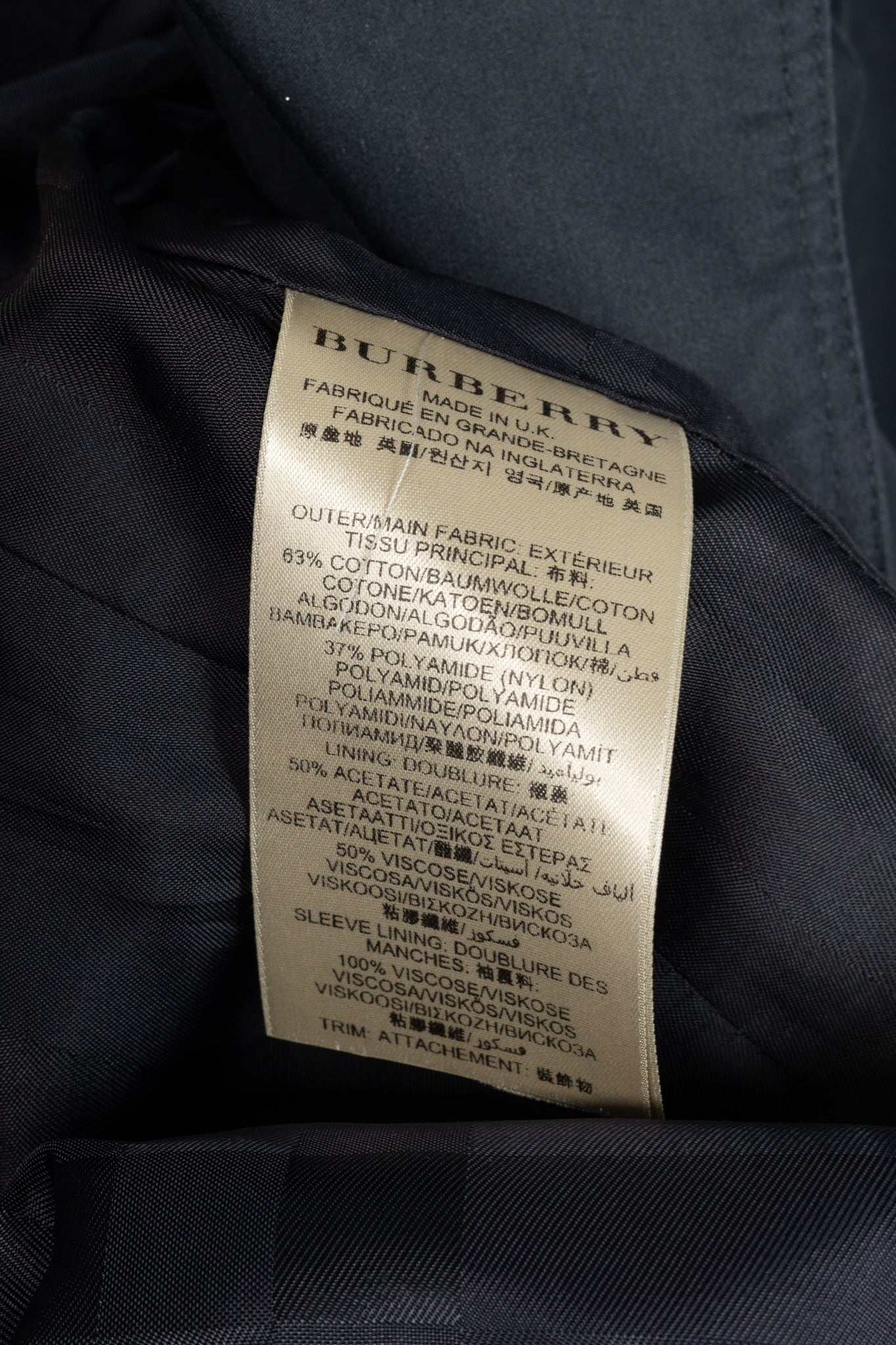 Burberry Black Cotton Leather-Trim Double-Breasted Belted Trench Coat
