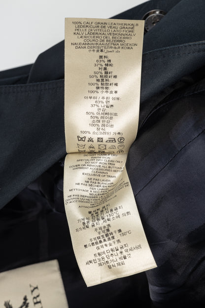 Burberry Black Cotton Leather-Trim Double-Breasted Belted Trench Coat