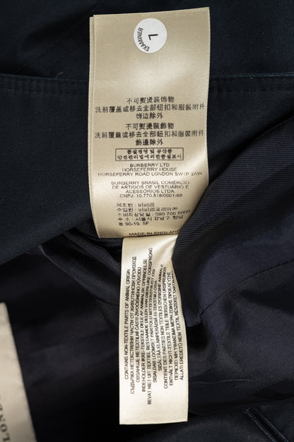 Burberry Black Cotton Leather-Trim Double-Breasted Belted Trench Coat
