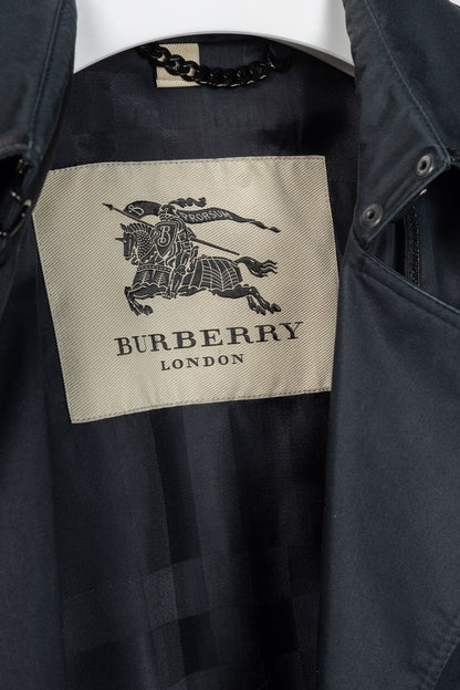 Burberry Black Cotton Leather-Trim Double-Breasted Belted Trench Coat