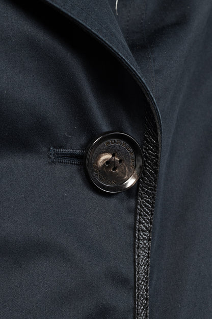 Burberry Black Cotton Leather-Trim Double-Breasted Belted Trench Coat