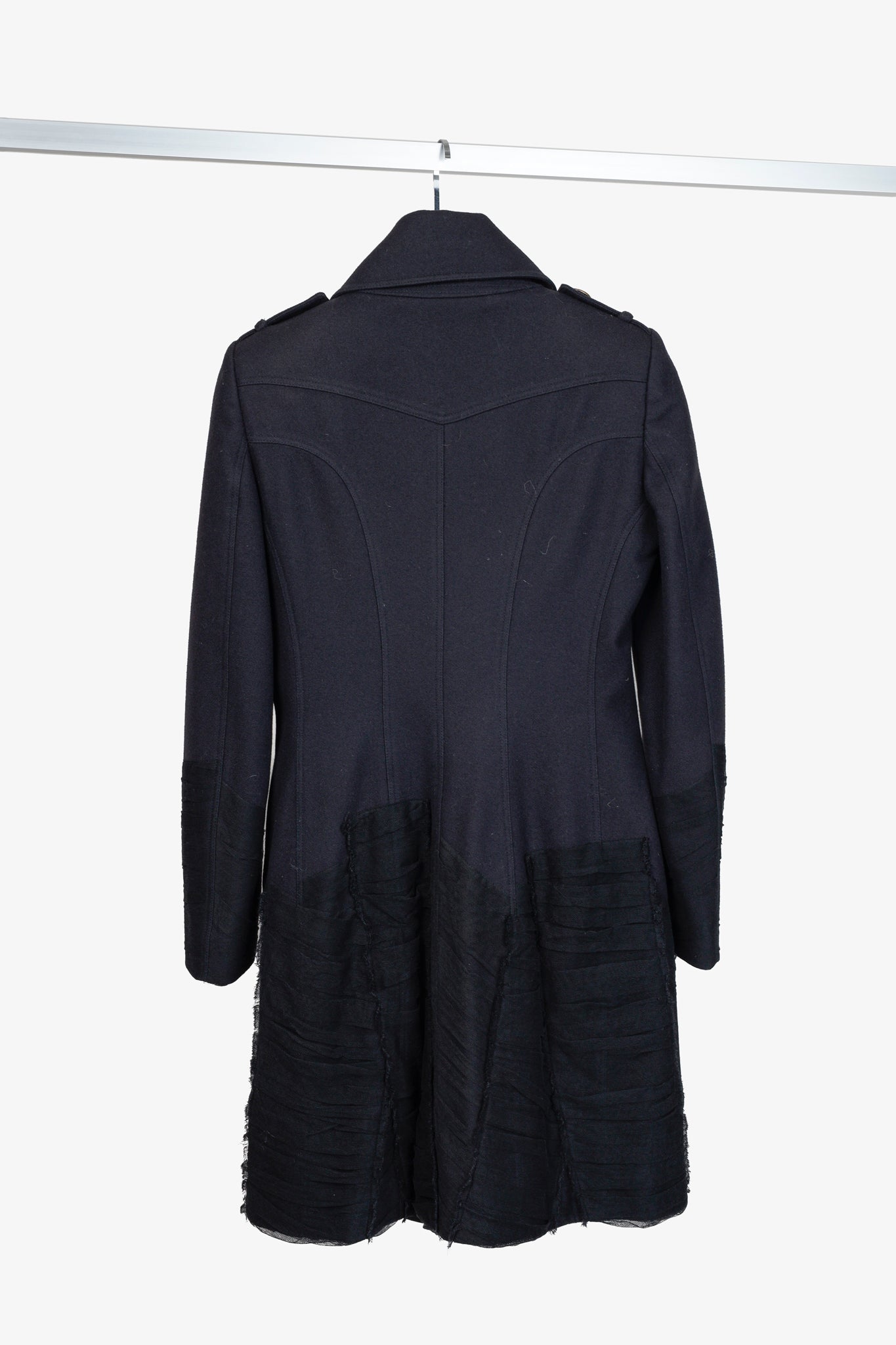 Burberry Prorsum Navy Wool Tulle Trim Pea Coat