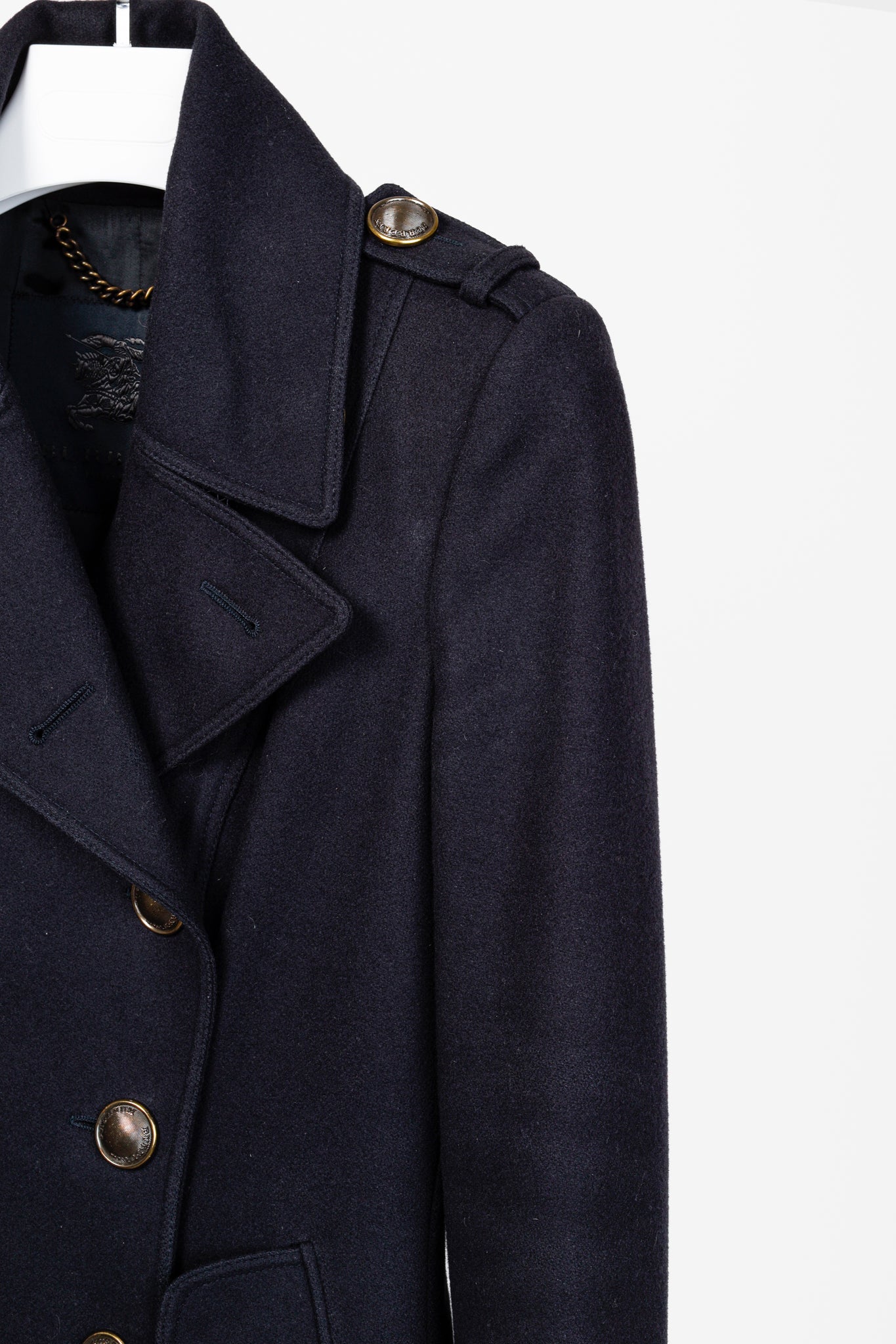 Burberry Prorsum Navy Wool Tulle Trim Pea Coat