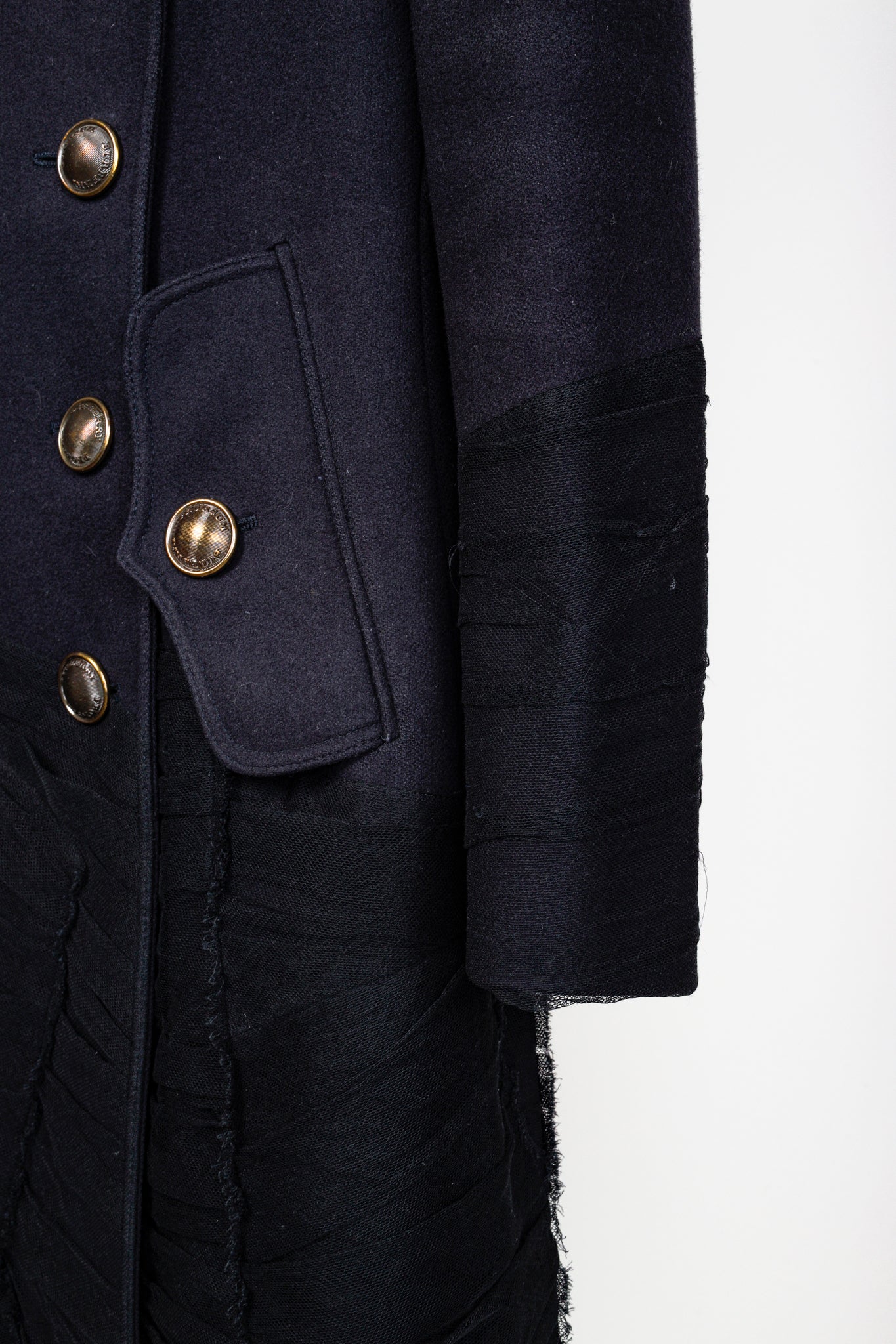 Burberry Prorsum Navy Wool Tulle Trim Pea Coat