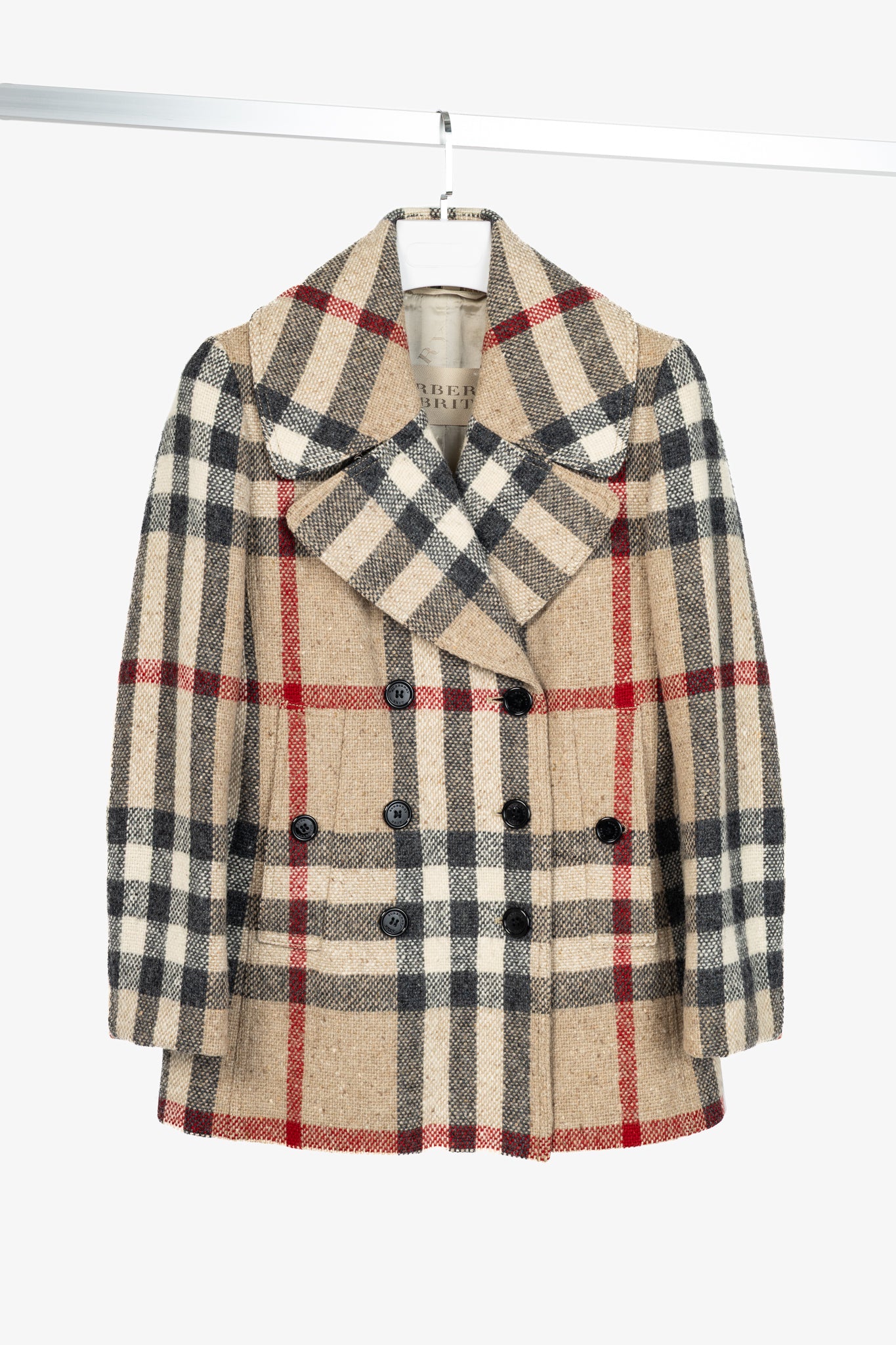 Burberry Brit Beige Check Wool Double-Breasted Jacket