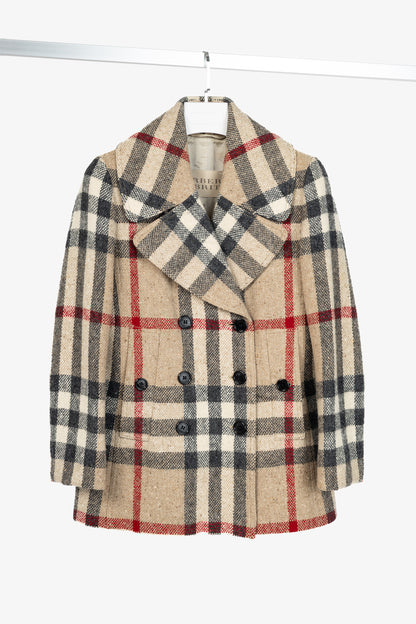 Burberry Brit Beige Check Wool Double-Breasted Jacket