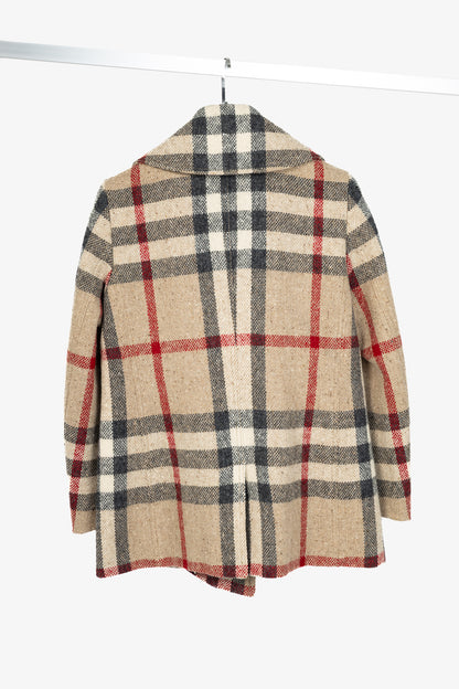 Burberry Brit Beige Check Wool Double-Breasted Jacket