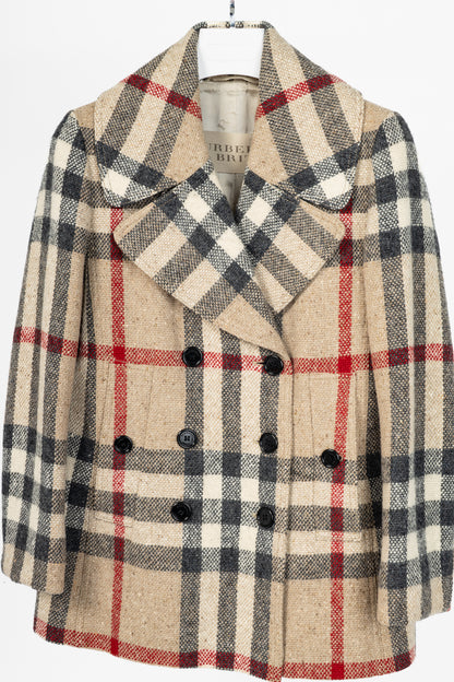 Burberry Brit Beige Check Wool Double-Breasted Jacket