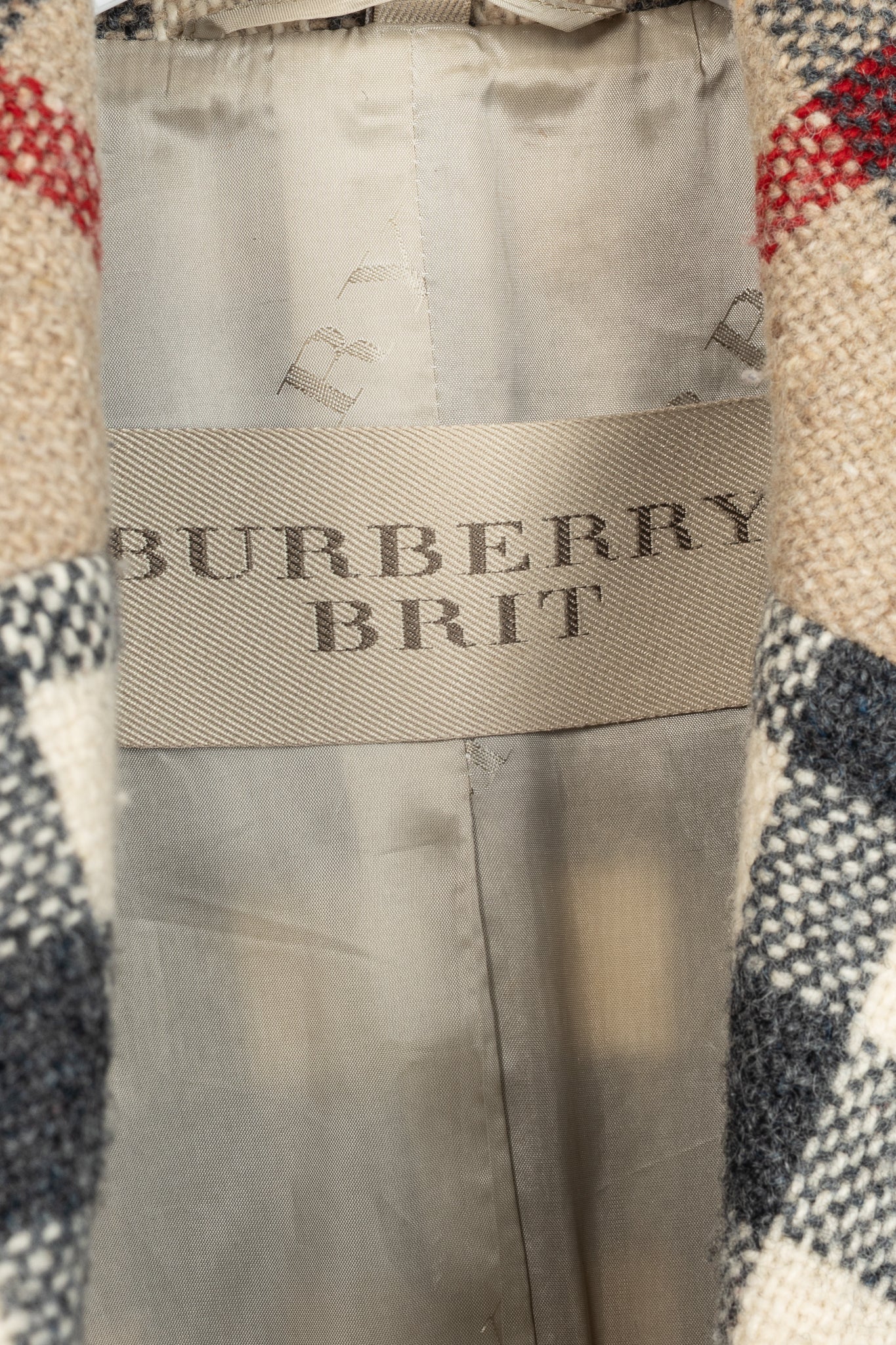 Burberry Brit Beige Check Wool Double-Breasted Jacket