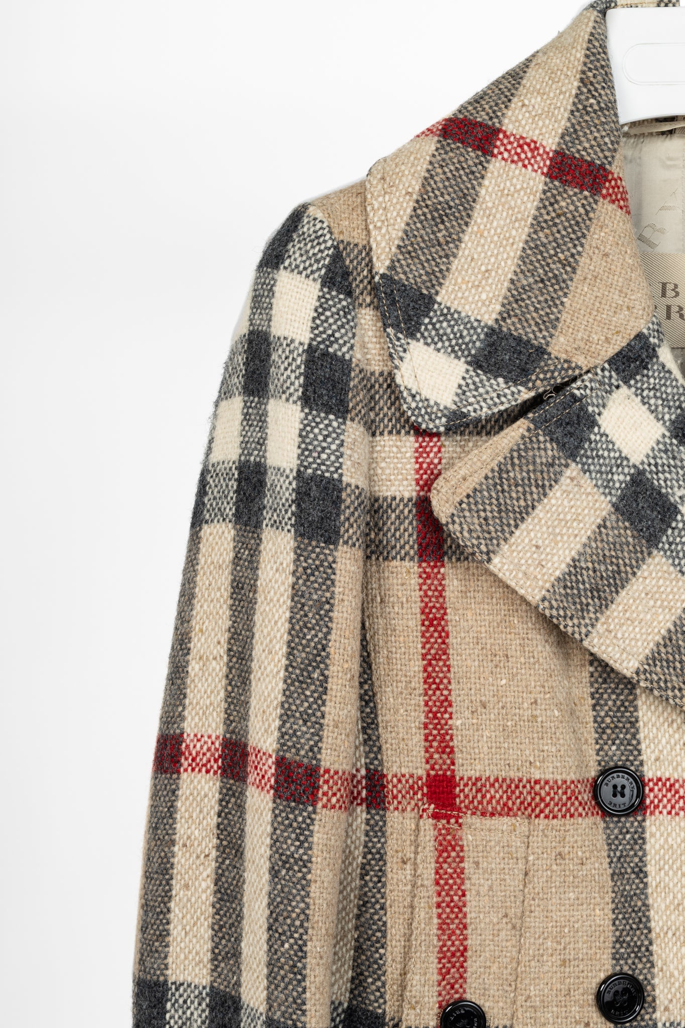 Burberry Brit Beige Check Wool Double-Breasted Jacket