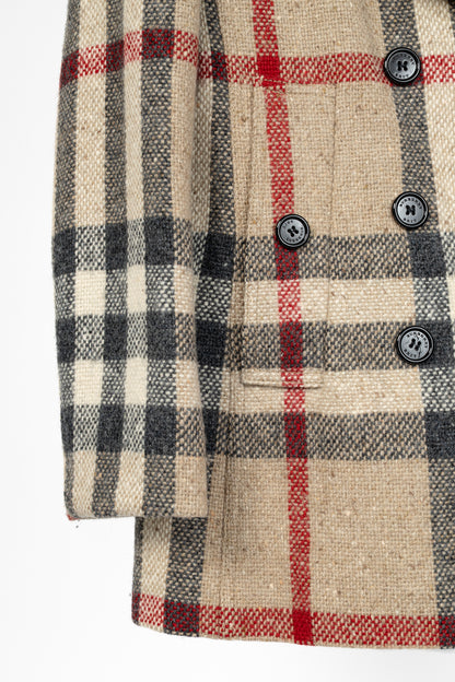 Burberry Brit Beige Check Wool Double-Breasted Jacket