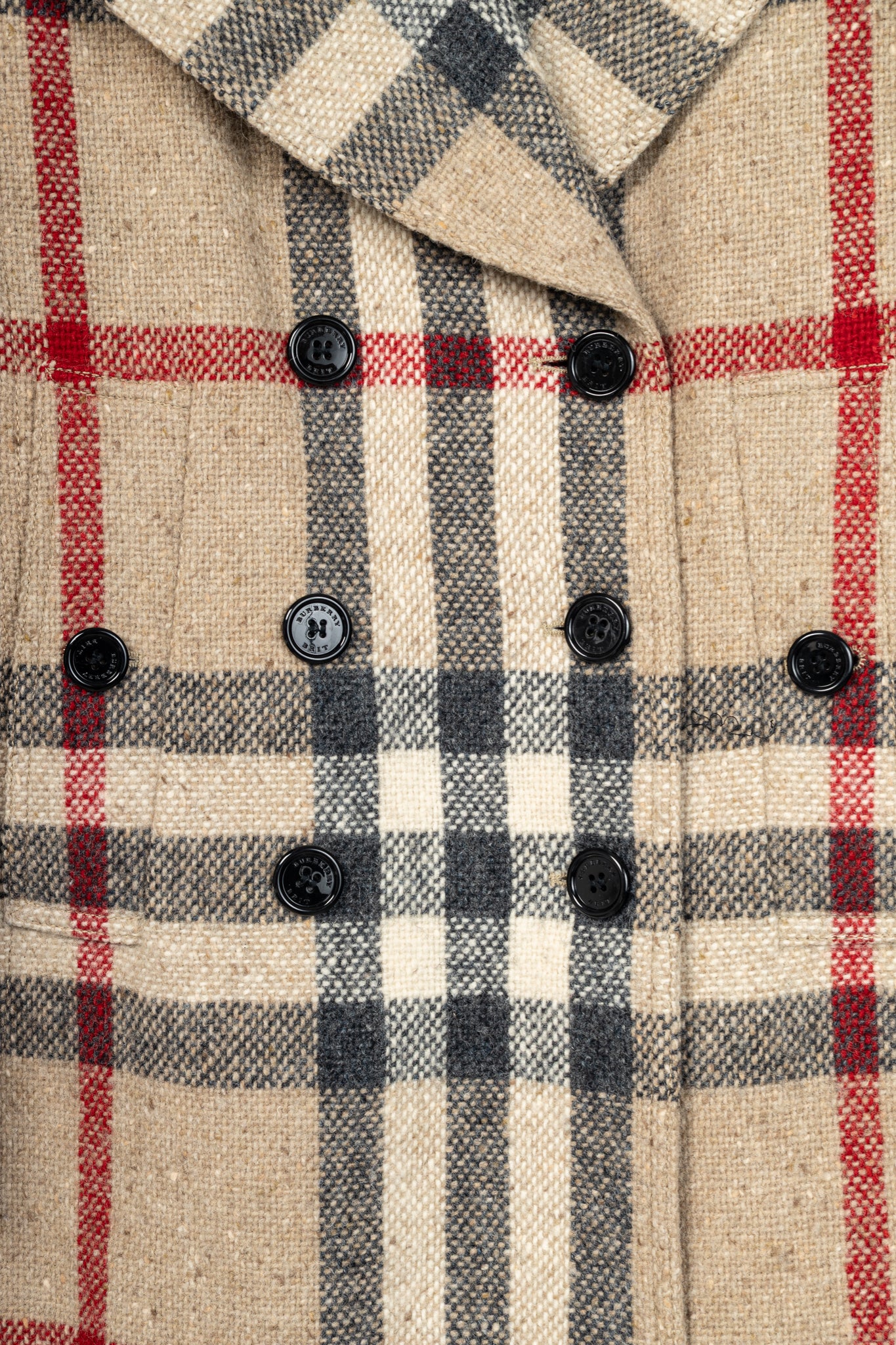 Burberry Brit Beige Check Wool Double-Breasted Jacket