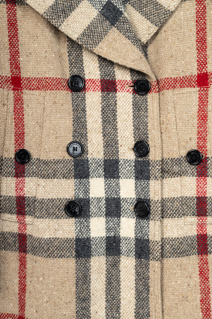 Burberry Brit Beige Check Wool Double-Breasted Jacket