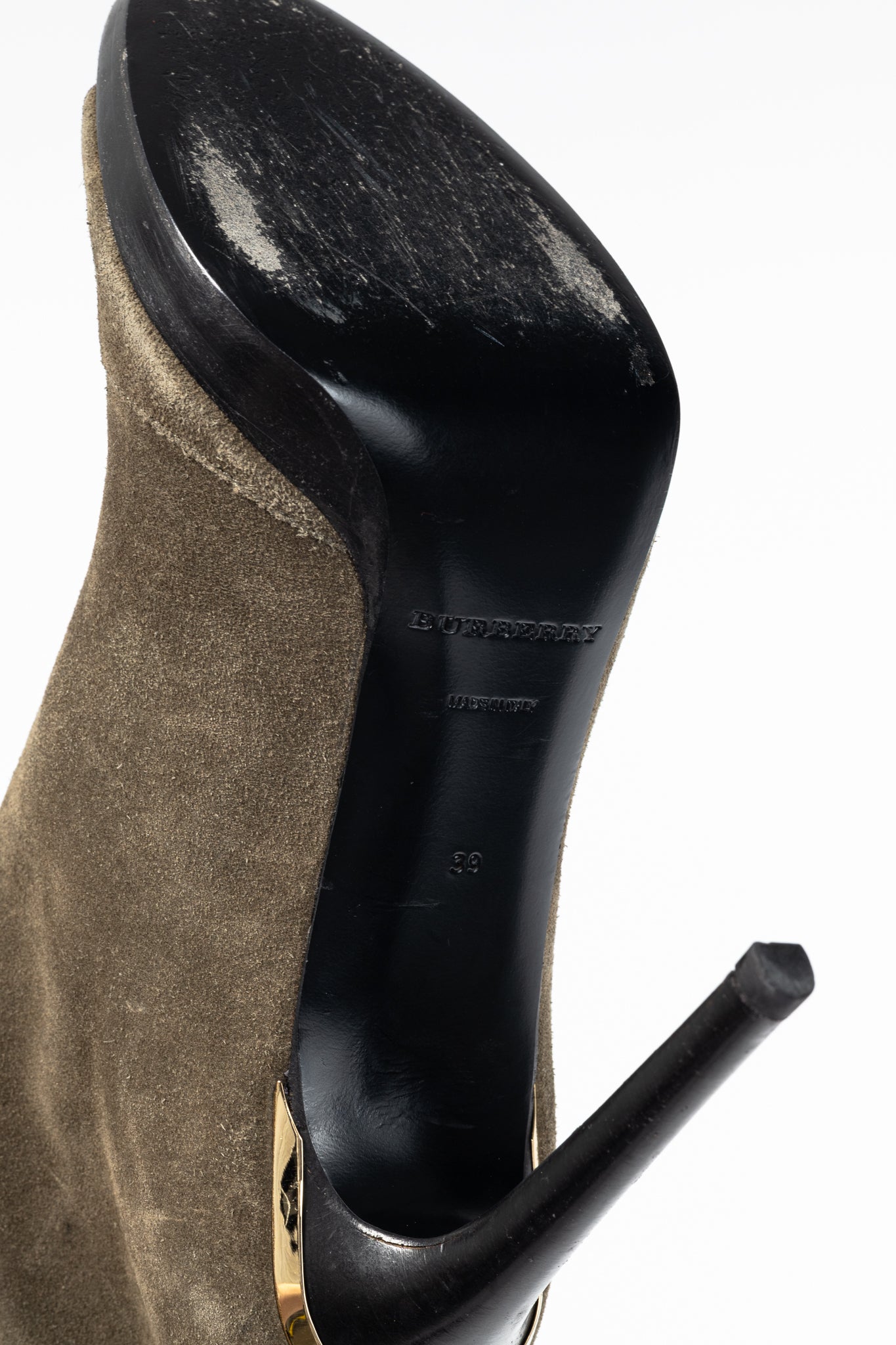 Burberry Pelling Khaki Suede Fringe Peep-Toe Booties