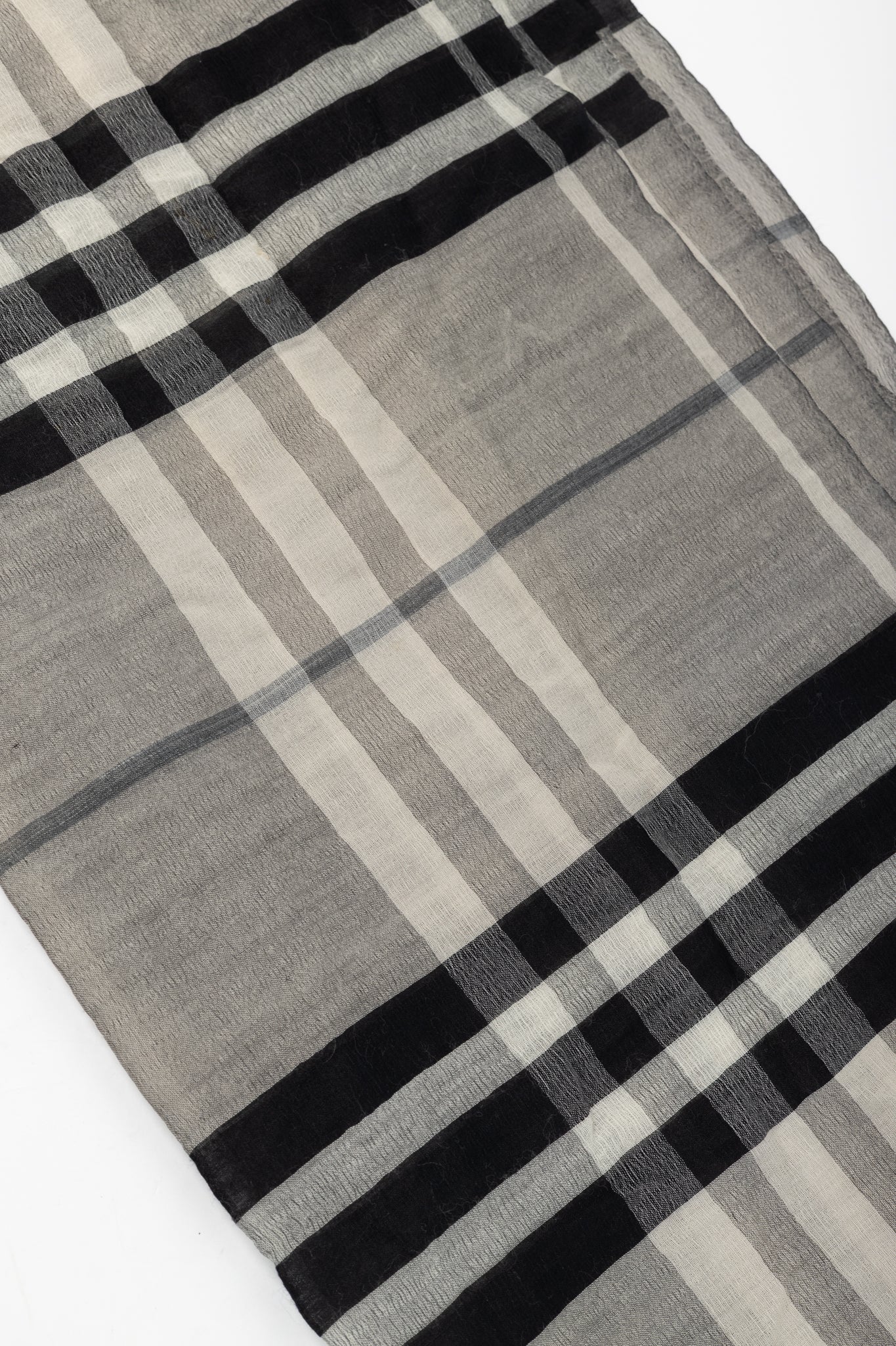 Burberry Grey Check Gauze Eyelash-Fringe Scarf
