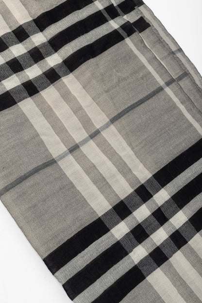 Burberry Grey Check Gauze Eyelash-Fringe Scarf