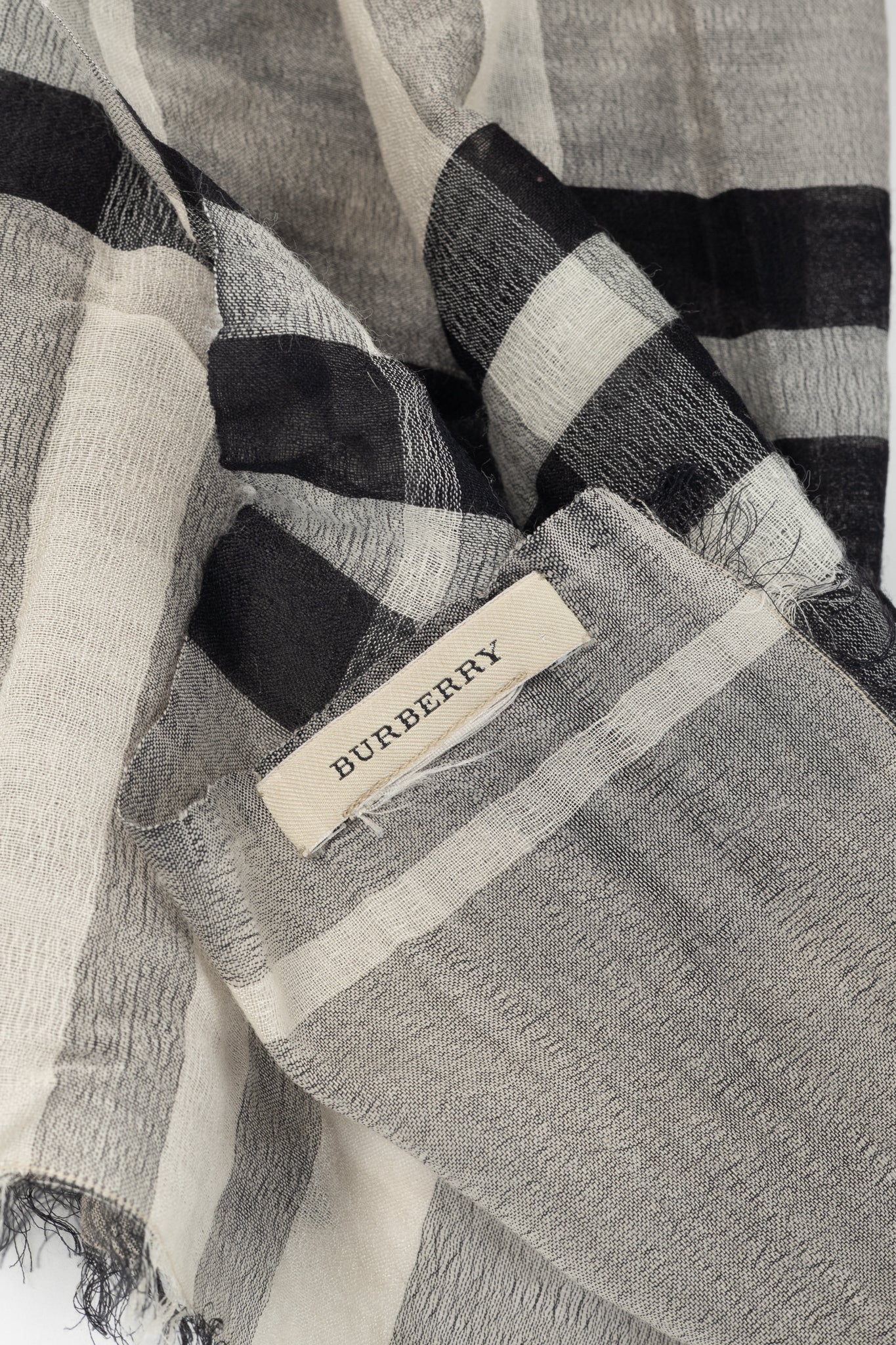 Burberry Grey Check Gauze Eyelash-Fringe Scarf