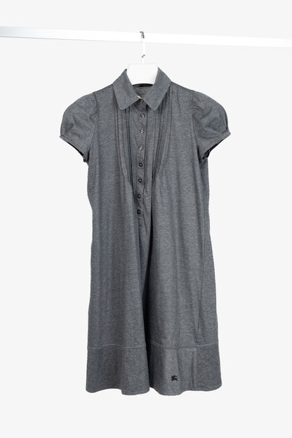 Burberry Blue Label Grey-Jersey Pintuck Flare-Hem Polo Dress