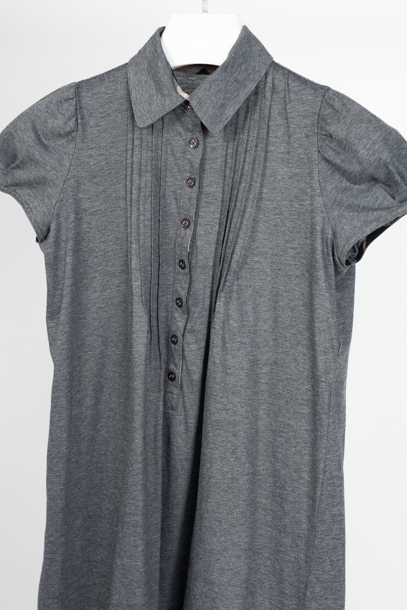 Burberry Blue Label Grey-Jersey Pintuck Flare-Hem Polo Dress