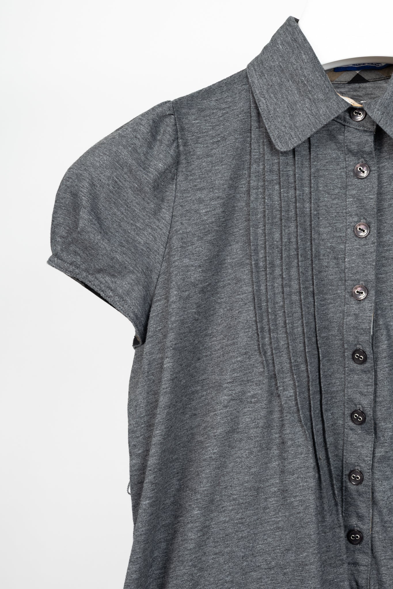 Burberry Blue Label Grey-Jersey Pintuck Flare-Hem Polo Dress