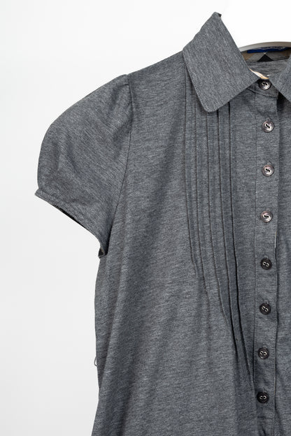 Burberry Blue Label Grey-Jersey Pintuck Flare-Hem Polo Dress