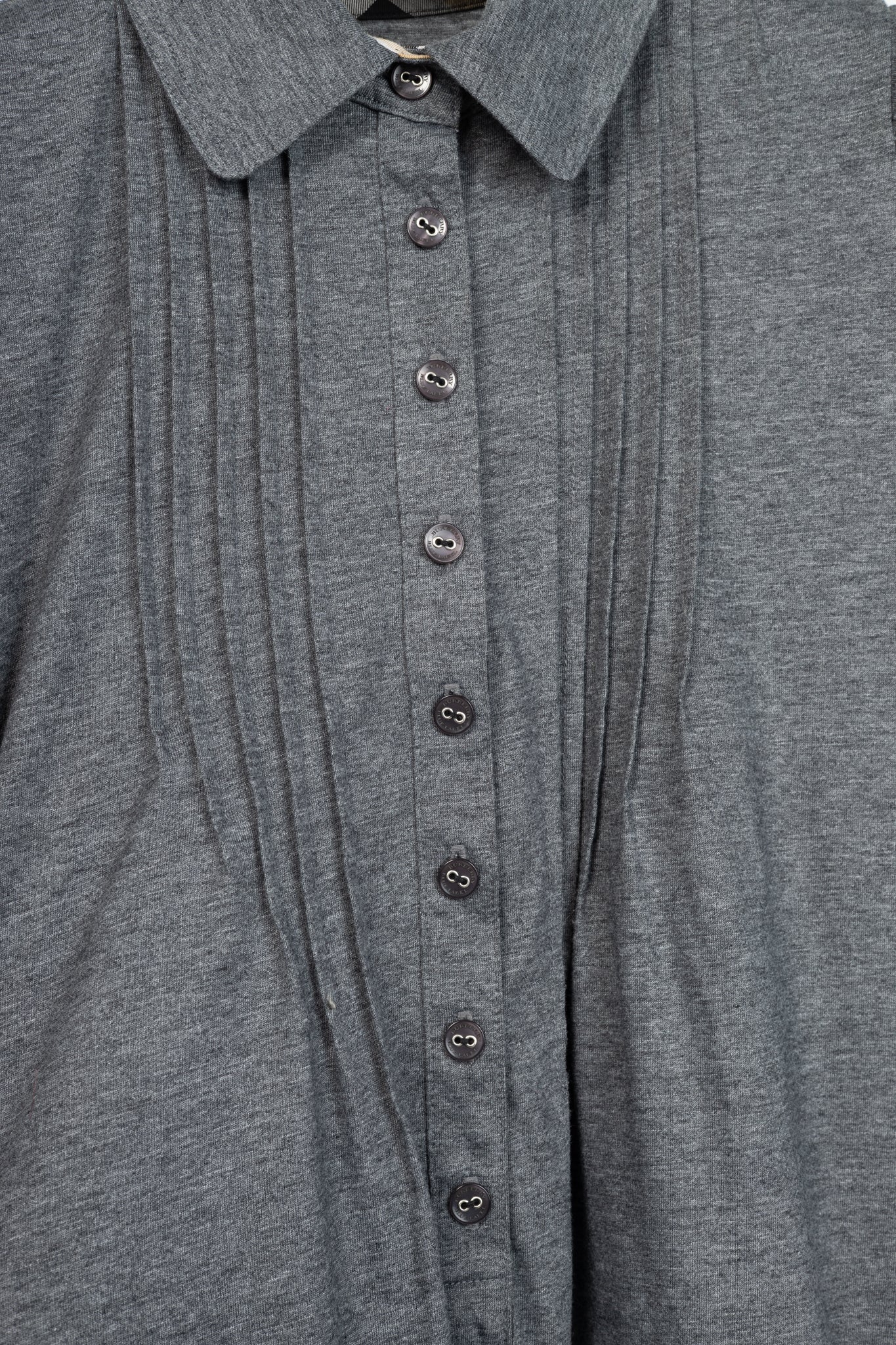 Burberry Blue Label Grey-Jersey Pintuck Flare-Hem Polo Dress