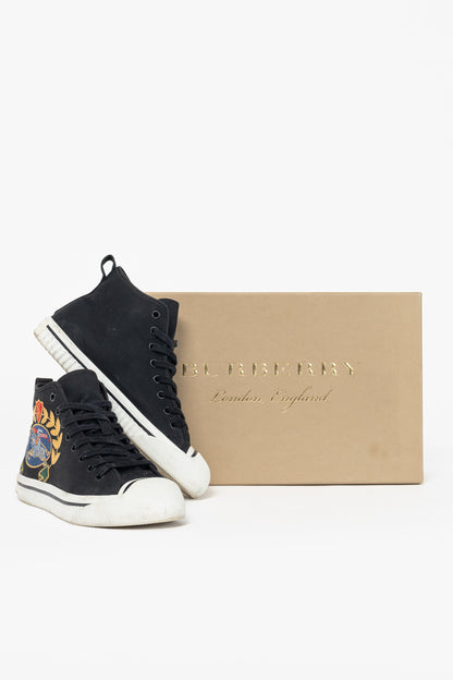 Burberry Kingly Big C Black Embroidered High-Top Lace-Up Sneakers